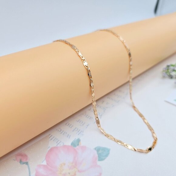 Rose Gold Flat Geometric Link Necklace for Women - 45+5cm Adjustable, XPNL0057 - Picture 3 of 12